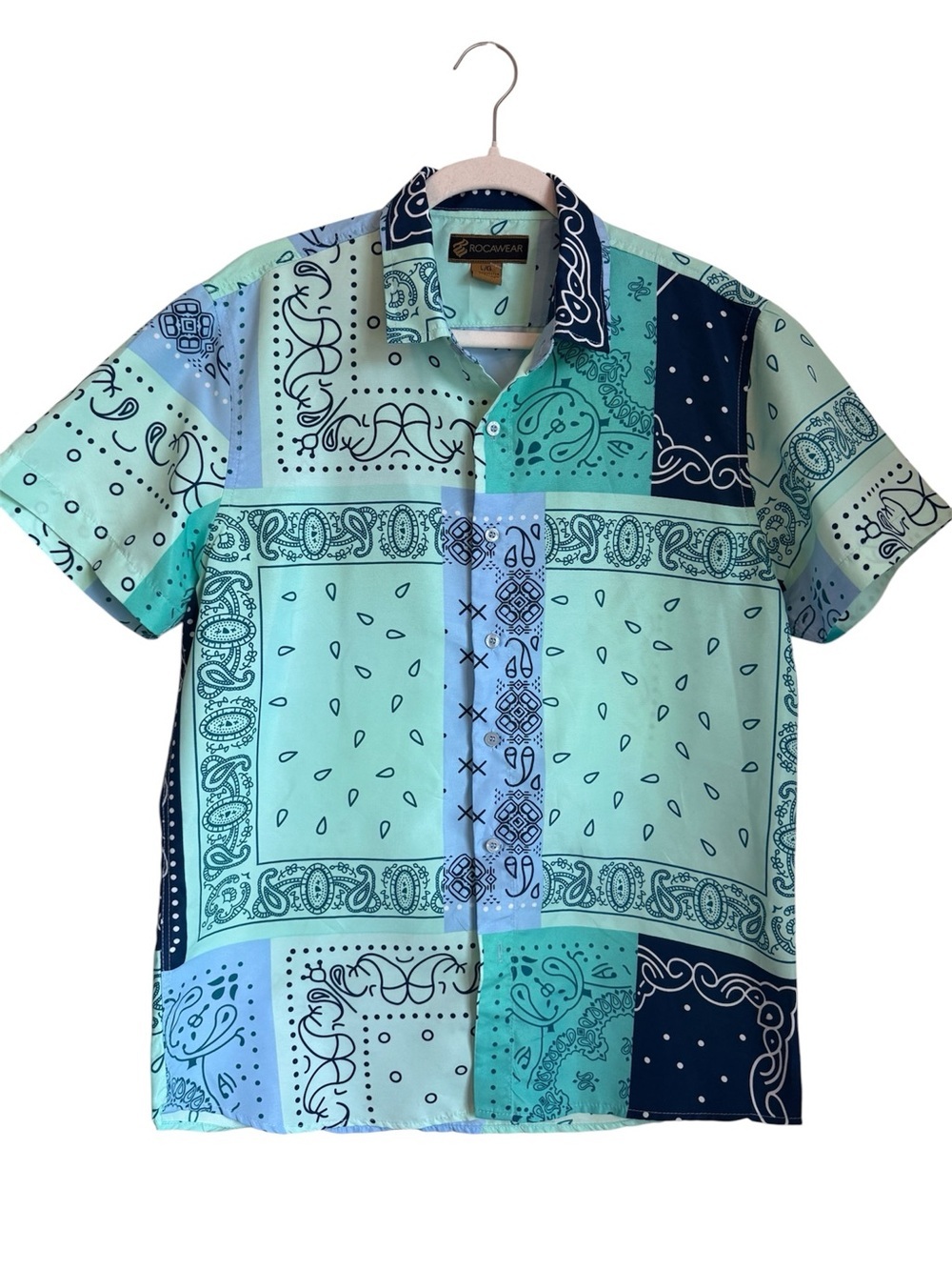 Rocawear Men’s Short Sleeve Patchwork Bandana Shirt